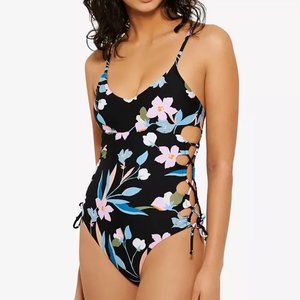 Hula Honey Flourishing Floral Lace-Up One-Piece Swimsuit